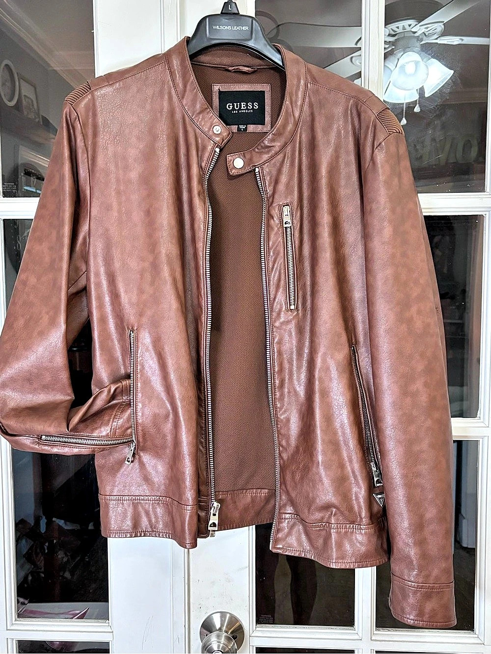 GUESS Brown Moto Jacket Size Large